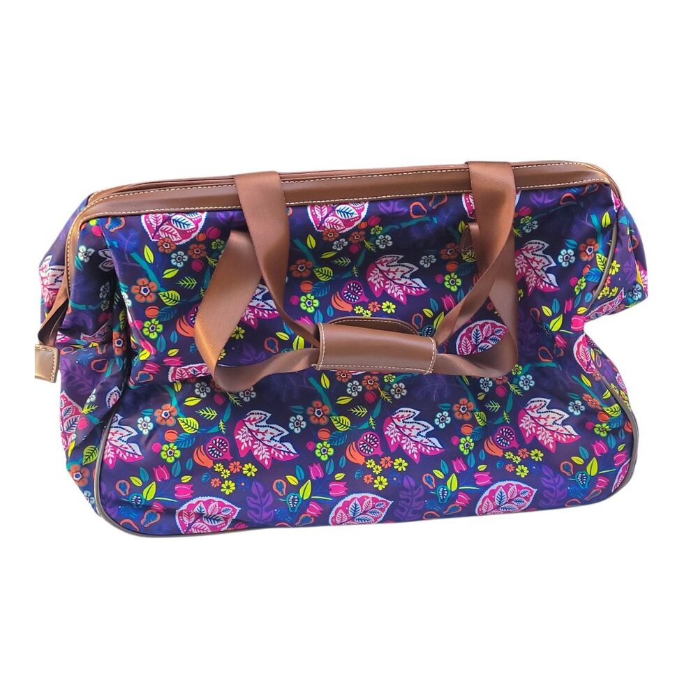 Lily Bloom Wheeled Duffel Bag 20" Raking It In Living Large Purple Floral Mater - Picture 6 of 16
